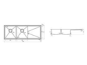 AFA Exact Double Bowl Inset / Undermount Left Hand Bowl Sink No Taphole with Quick-Fit Clips 1208mm Stainless Steel