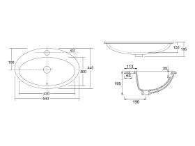 Base Vanity Basin with Front Overflow 3 Taphole 540 x 445mm White